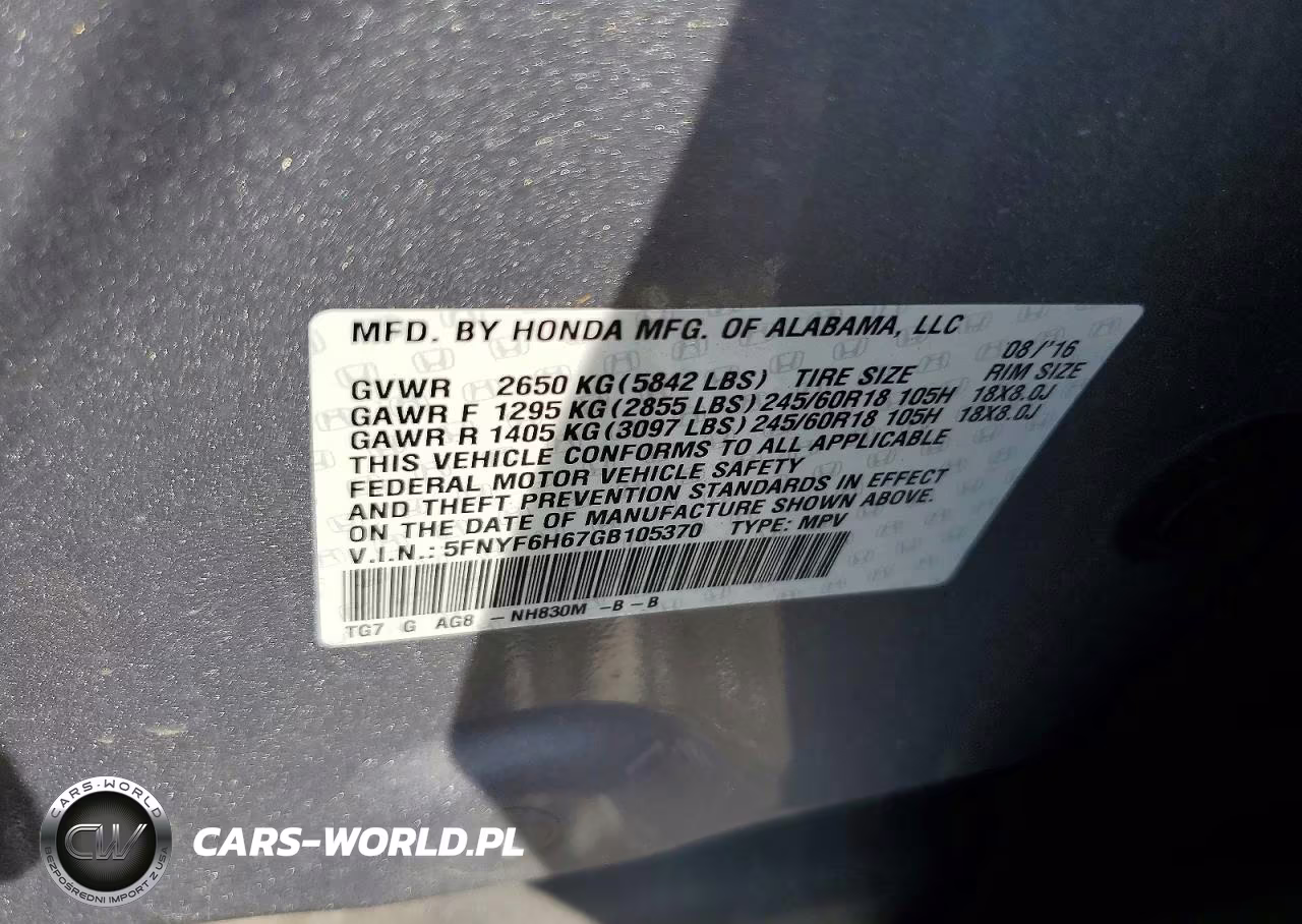 2016 Honda Pilot Exl VIN:5FNYF6H67GB105370 - 13