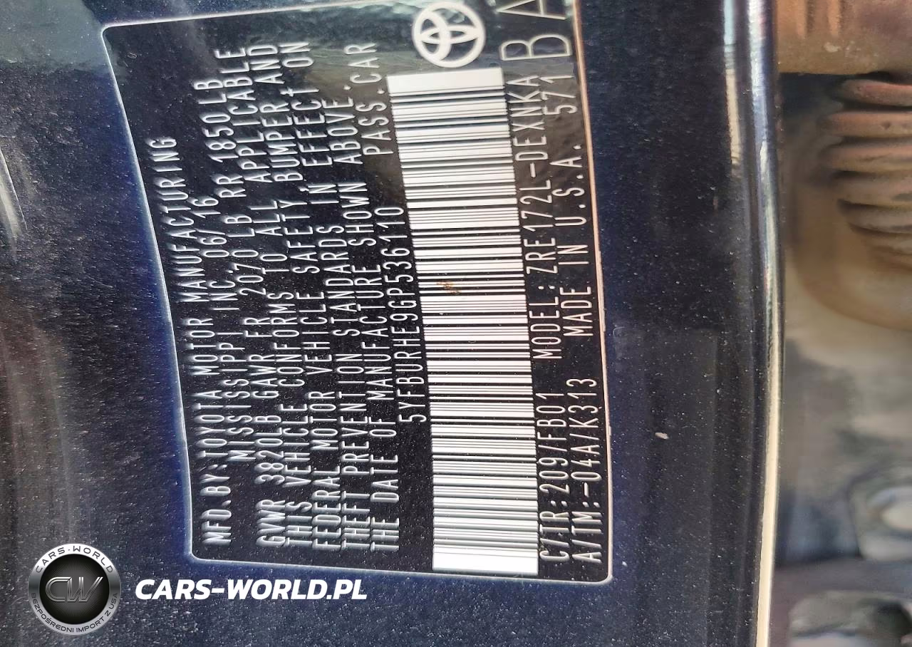 2016 Toyota Corolla Le Plus VIN:5YFBURHE9GP536110 - 12