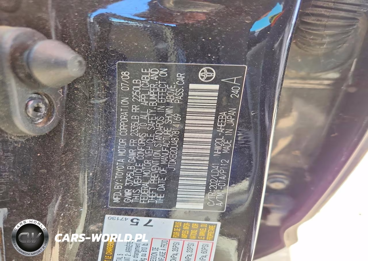 2008 Toyota Prius Base VIN:JTDKB20U487814169 - 12