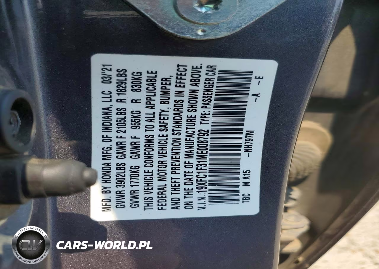 2021 Honda Civic Ex VIN:19XFC1F31ME008792 - 12