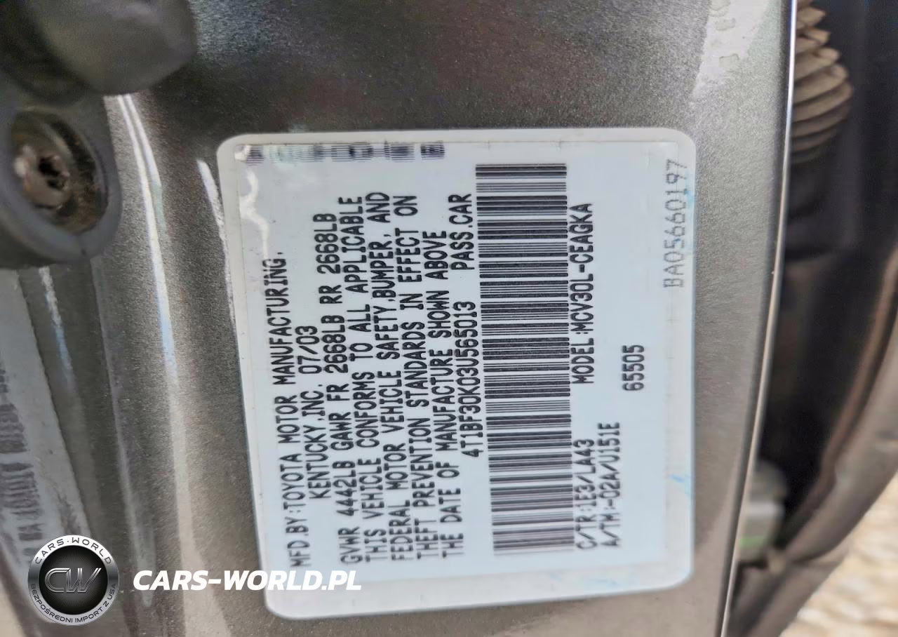 2003 Toyota Camry Xle V6 VIN:4T1BF30K03U565013 - 12