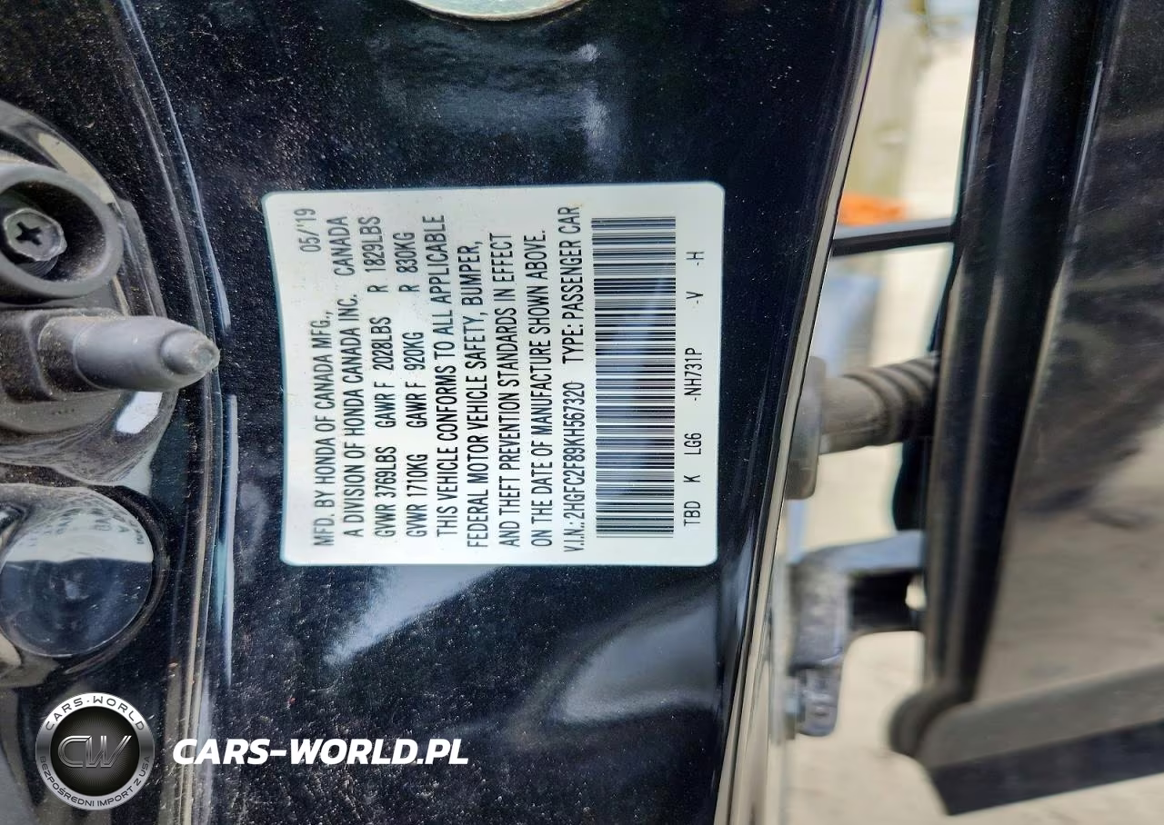 2019 Honda Civic Sport VIN:2HGFC2F89KH567320 - 13