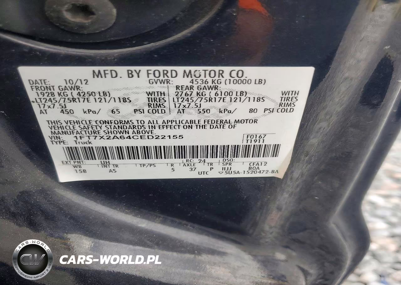 2012 Ford F250 Super Duty VIN:1FT7X2A64CED22155 - 12