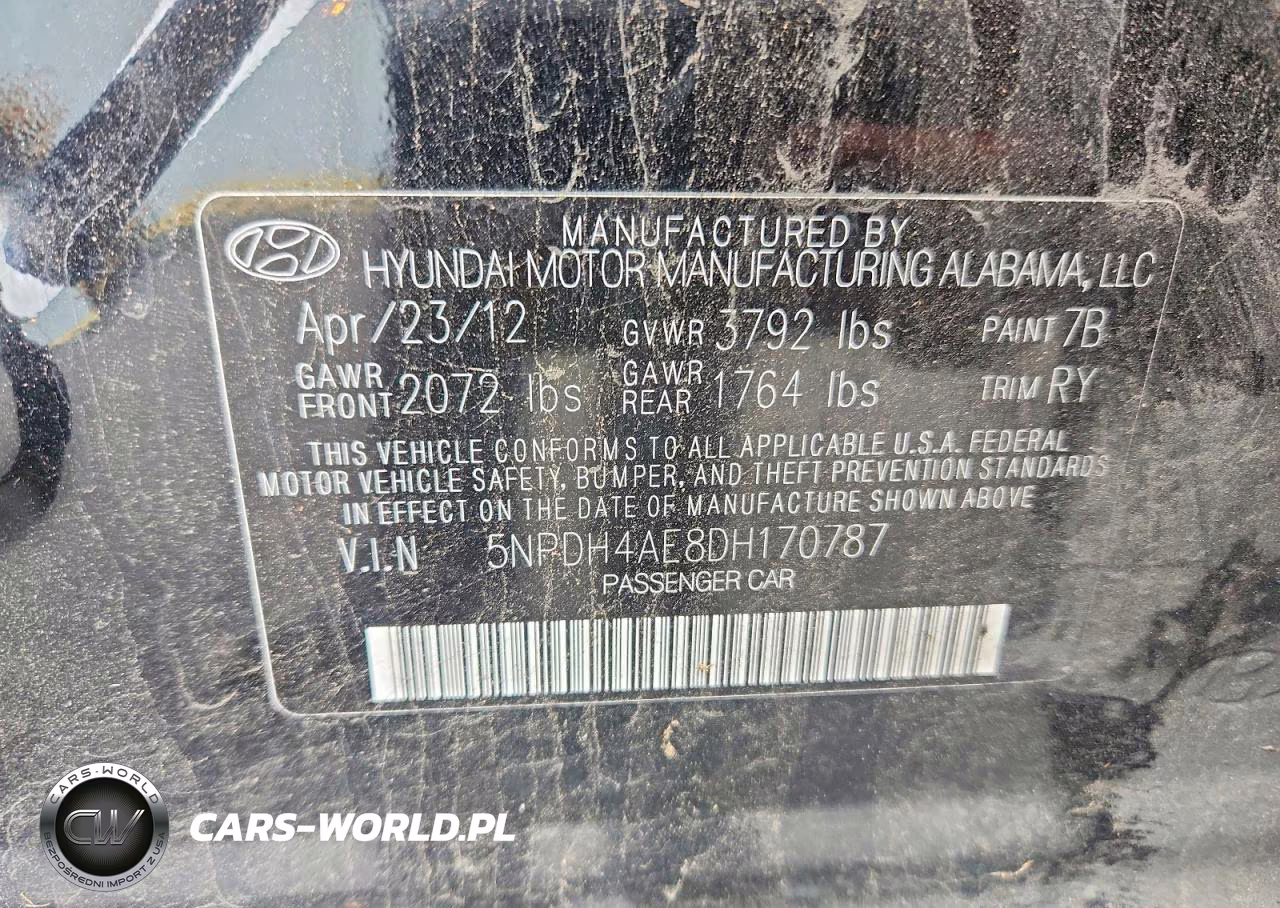 2013 Hyundai Elantra Limited VIN:5NPDH4AE8DH170787 - 12