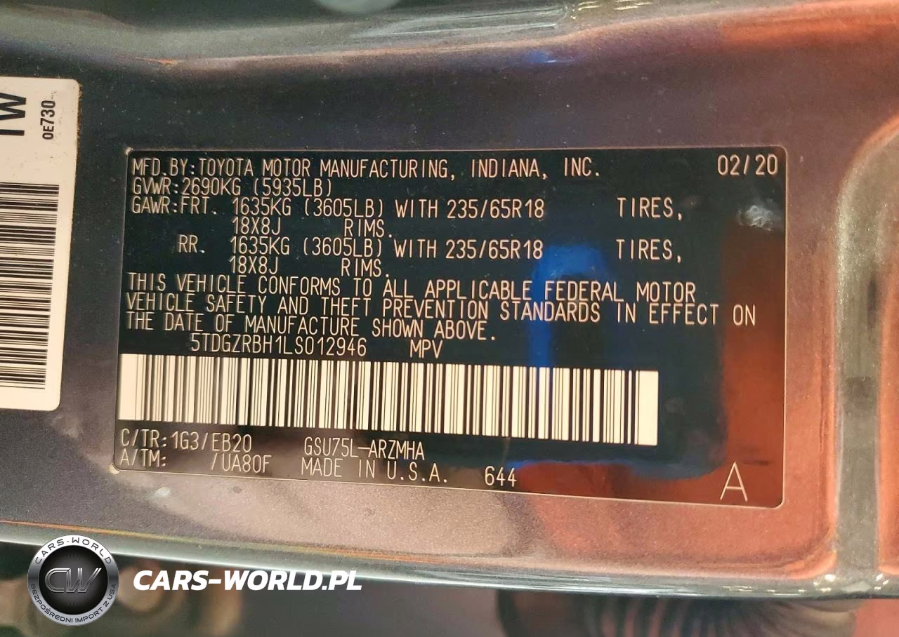 2020 Toyota Highlander Xle VIN:5TDGZRBH1LS012946 - 13