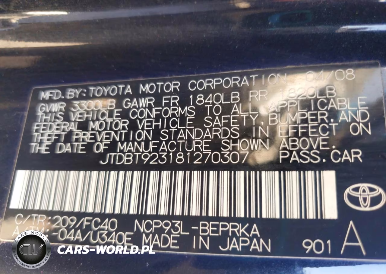 2008 Toyota Yaris Base VIN:JTDBT923181270307 - 12
