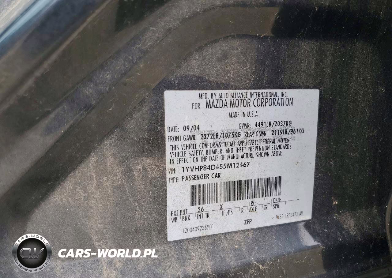 2005 Mazda 6 S VIN:1YVHP84D455M12467 - 12