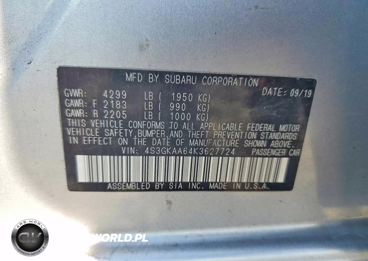 2019 Subaru Impreza VIN:4S3GKAA64K3627724 - 12