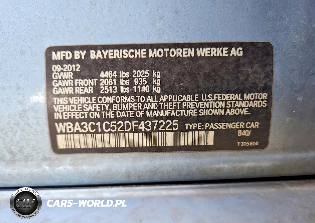 2013 BMW 328 I Sulev VIN:WBA3C1C52DF437225 - 12