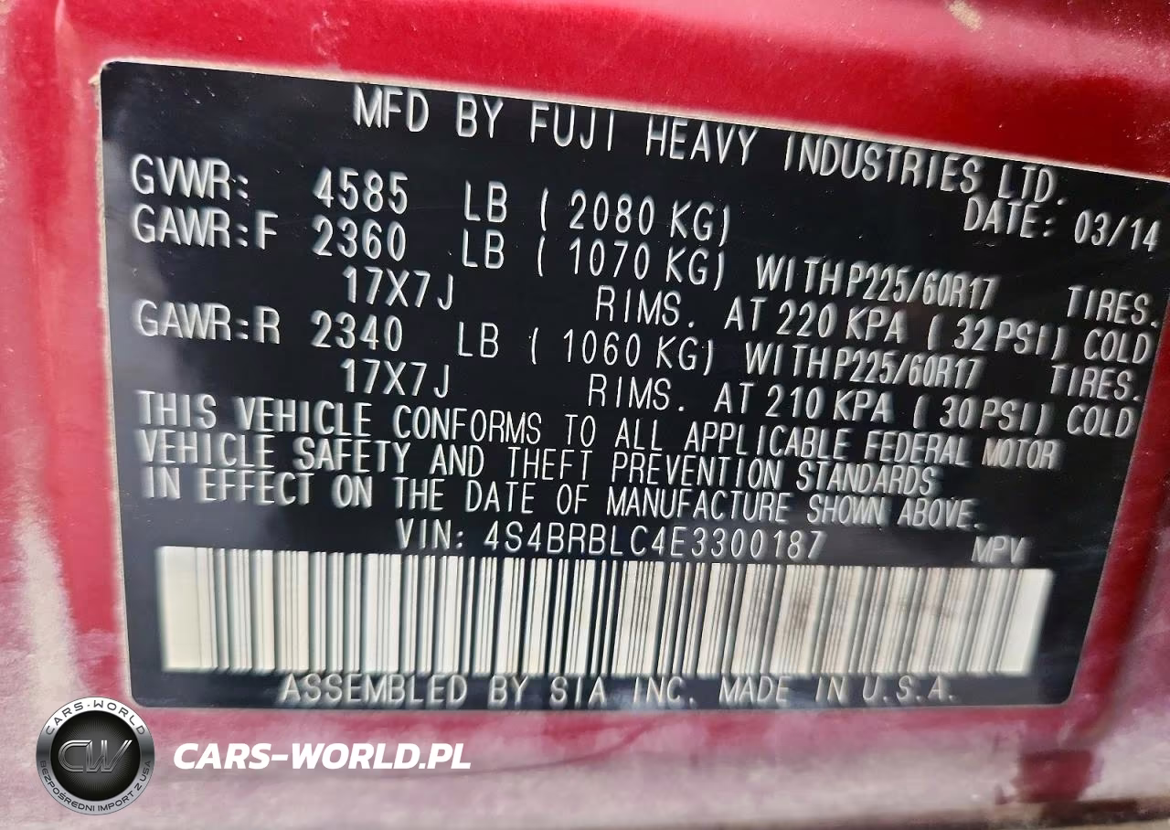 2014 Subaru Outback 2.5I Limited VIN:4S4BRBLC4E3300187 - 13