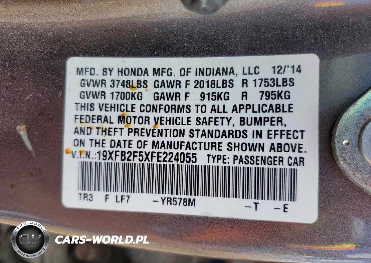 2015 Honda Civic Lx VIN:19XFB2F5XFE224055 - 12