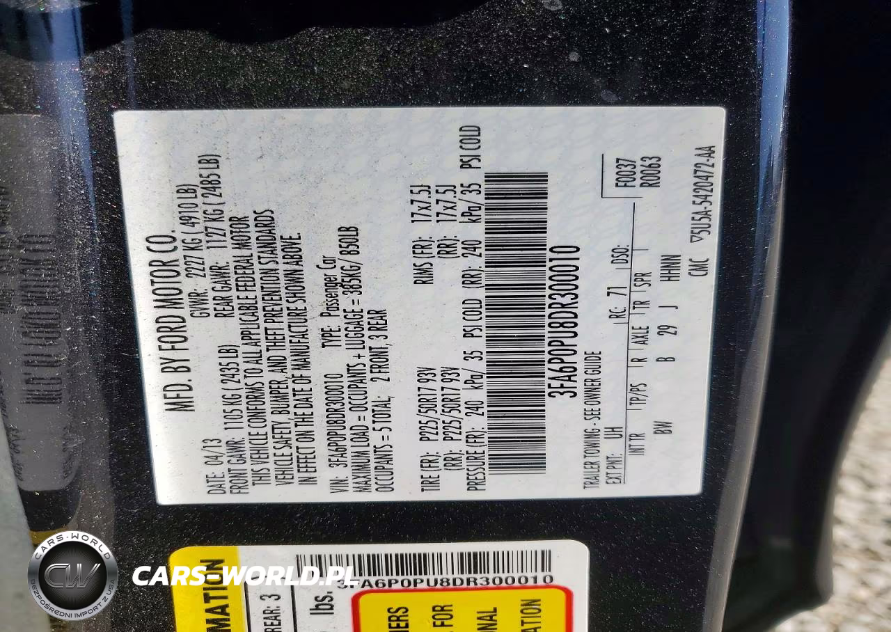 2013 Ford Fusion Se Phev VIN:3FA6P0PU8DR300010 - 12