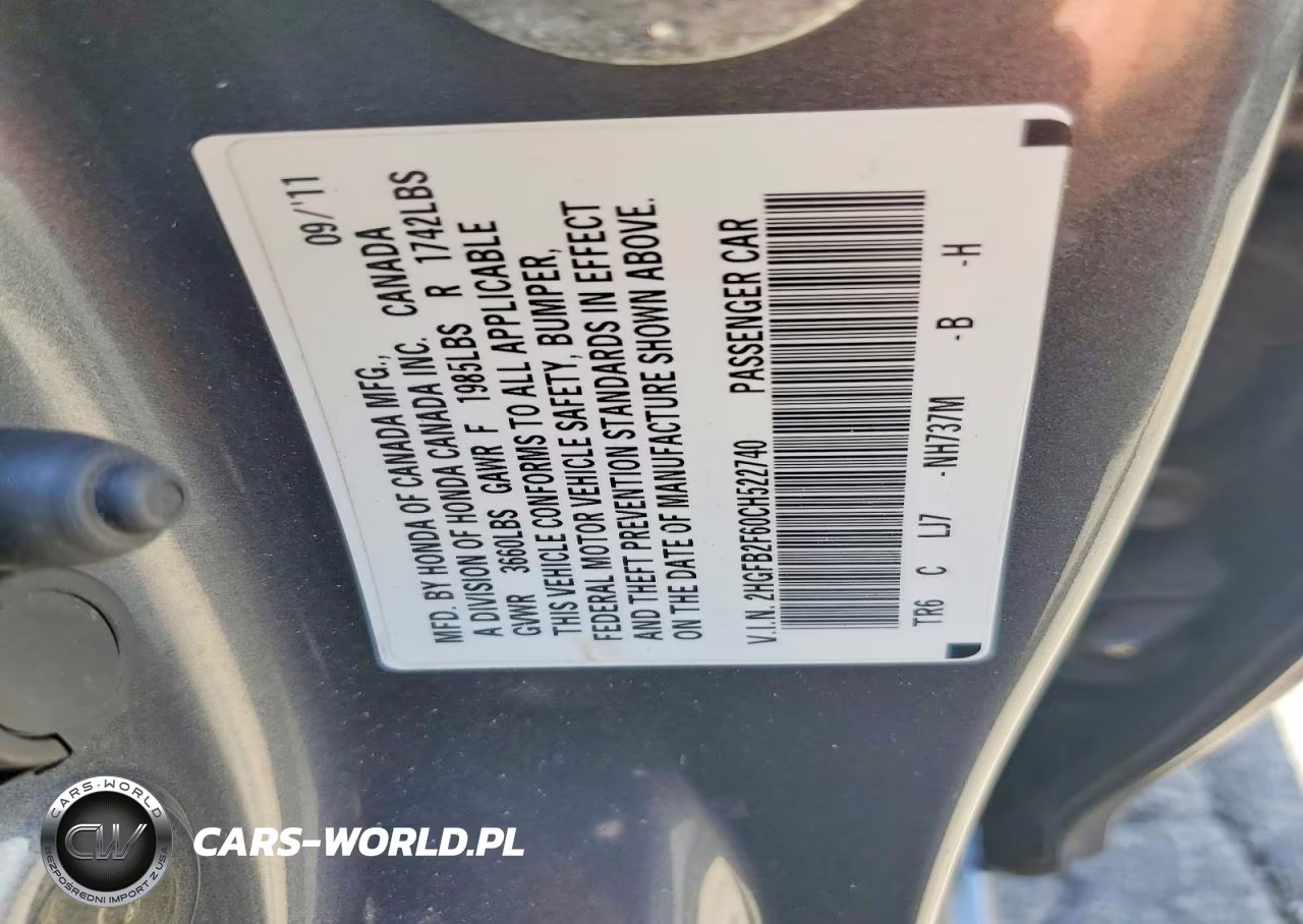 2012 Honda Civic Hf VIN:2HGFB2F60CH522740 - 12