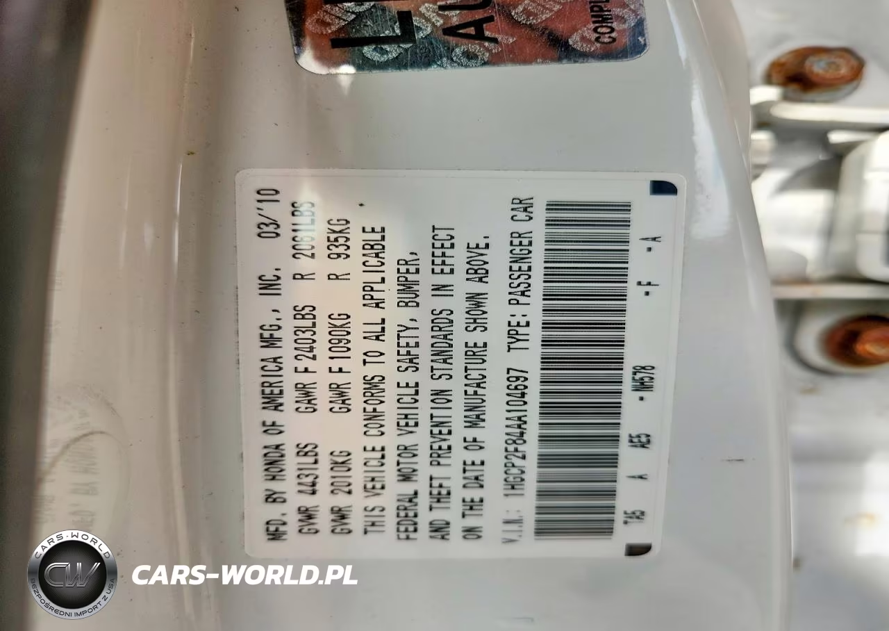 2010 Honda Accord Exl VIN:1HGCP2F84AA104697 - 13