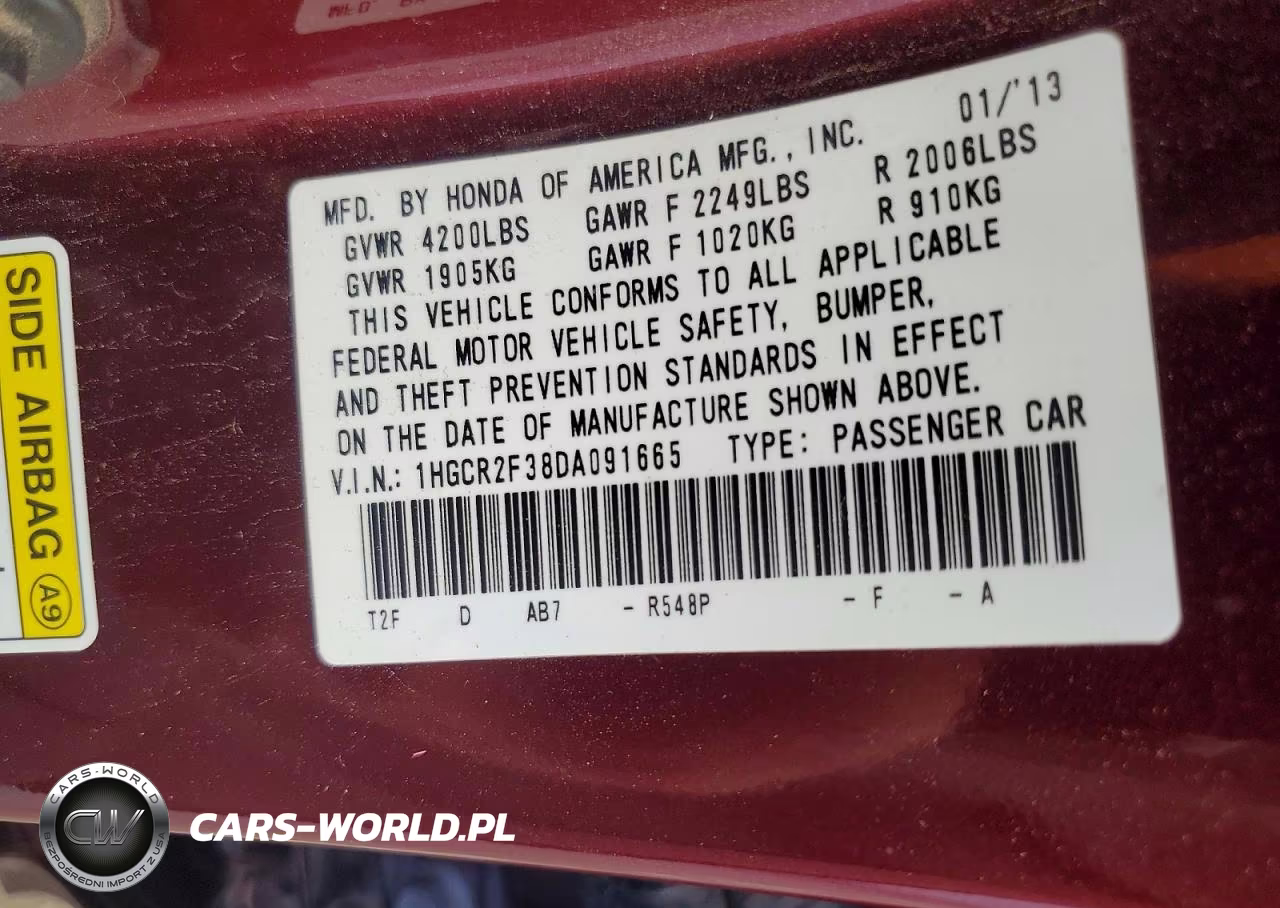 2013 Honda Accord Lx VIN:1HGCR2F38DA091665 - 12