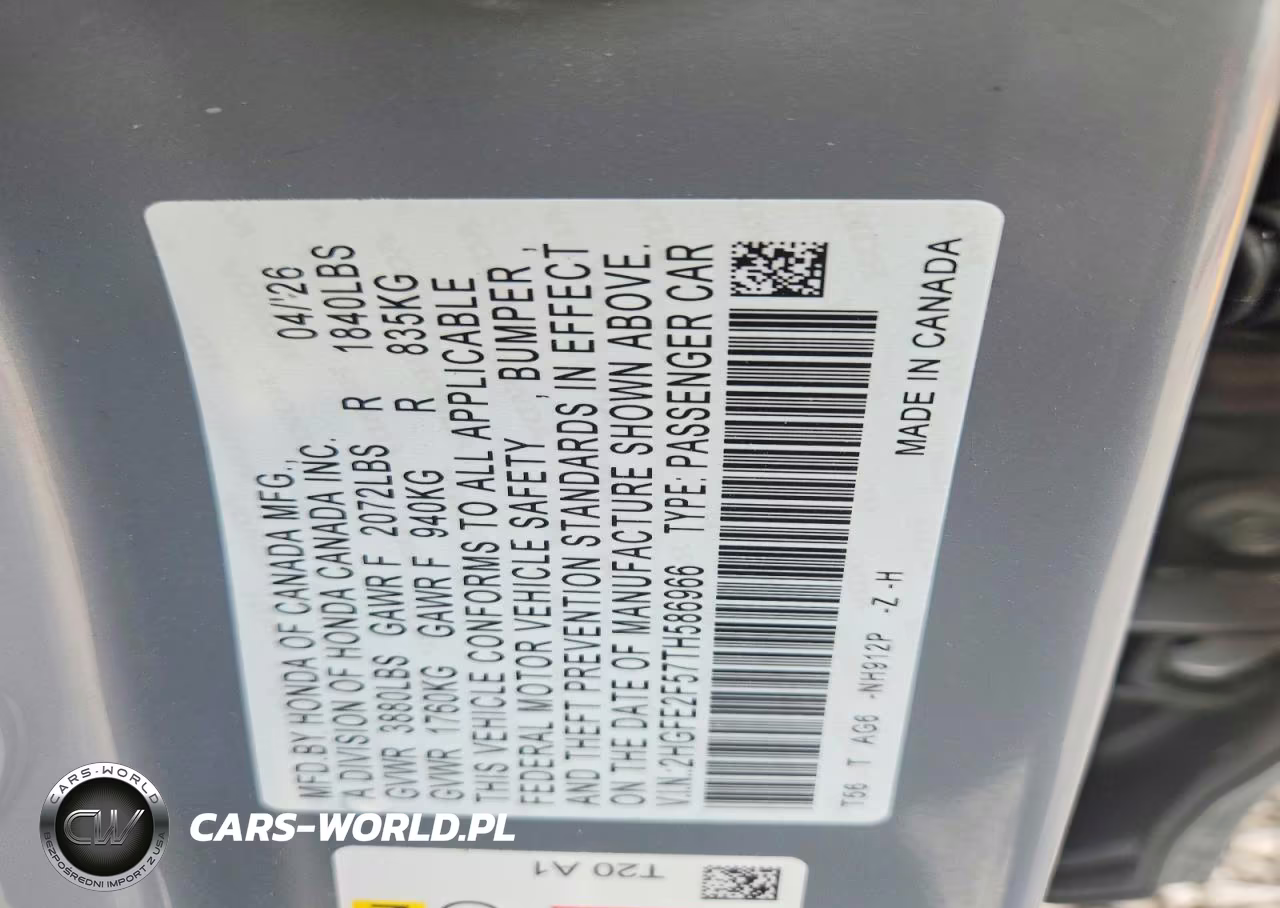 2026 Honda Civic Sport VIN:2HGFE2F57TH586966 - 12