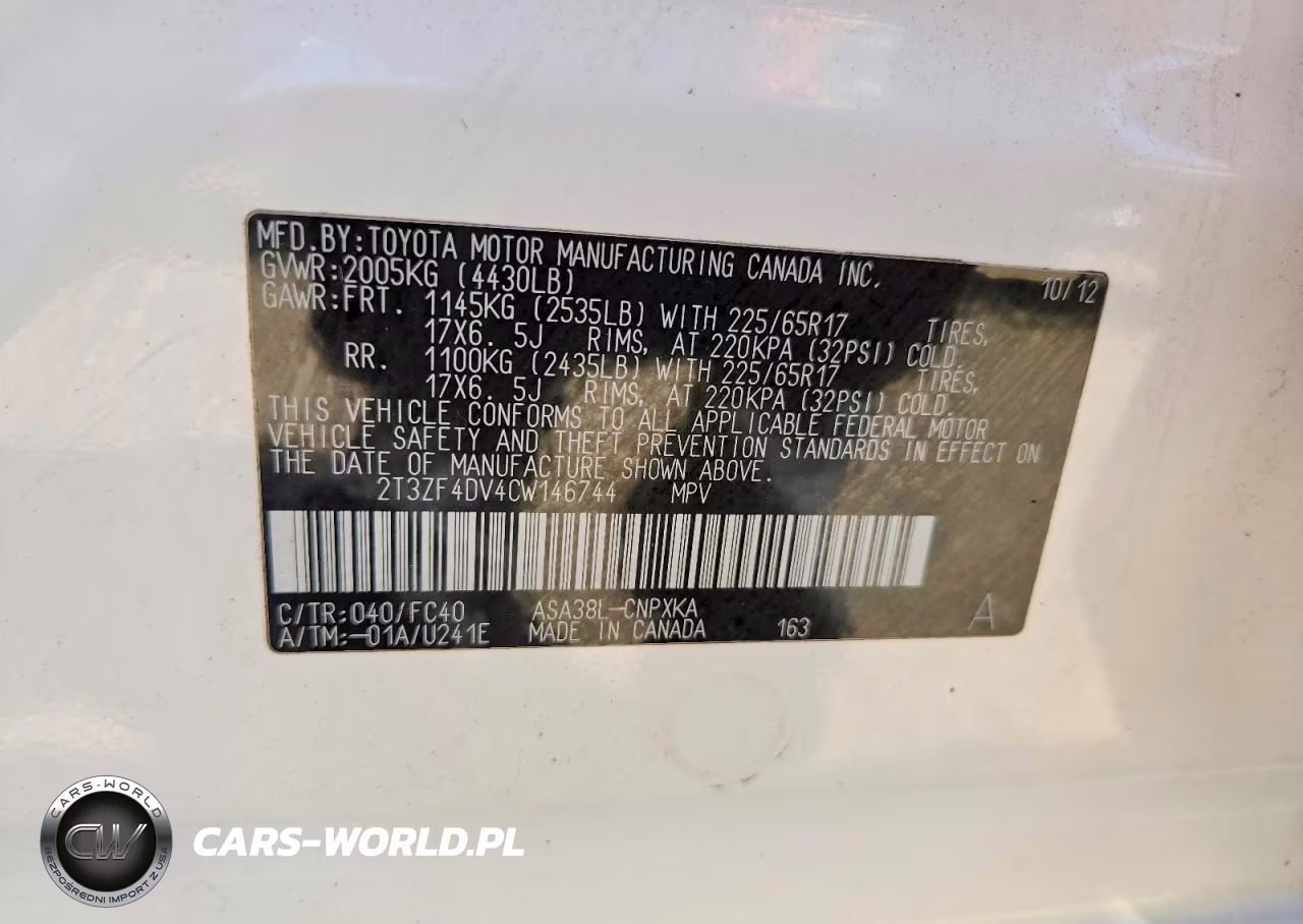 2012 Toyota Rav4 Base VIN:2T3ZF4DV4CW146744 - 12