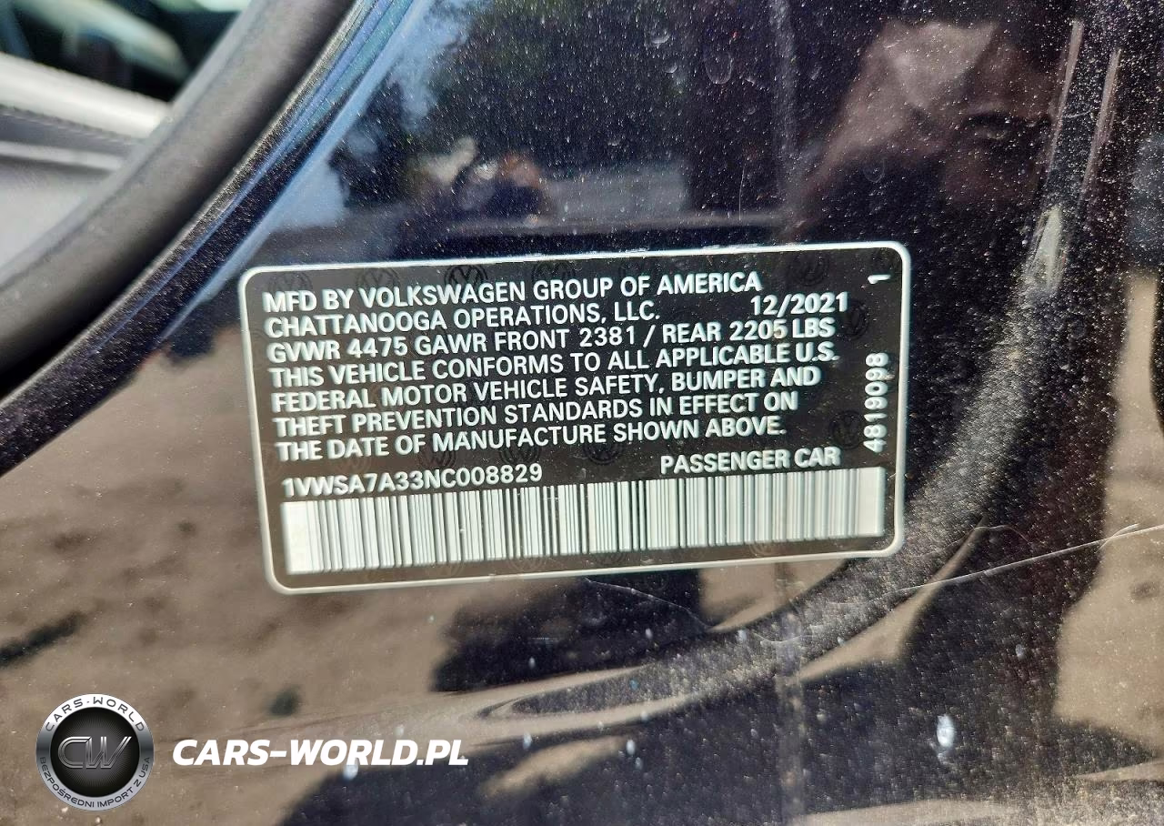 2022 Volkswagen Passat Se VIN:1VWSA7A33NC008829 - 12
