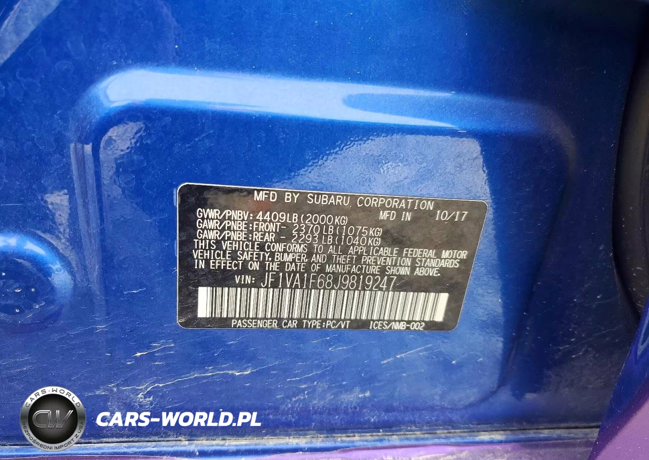 2018 Subaru Wrx Limited VIN:JF1VA1F68J9819247 - 12