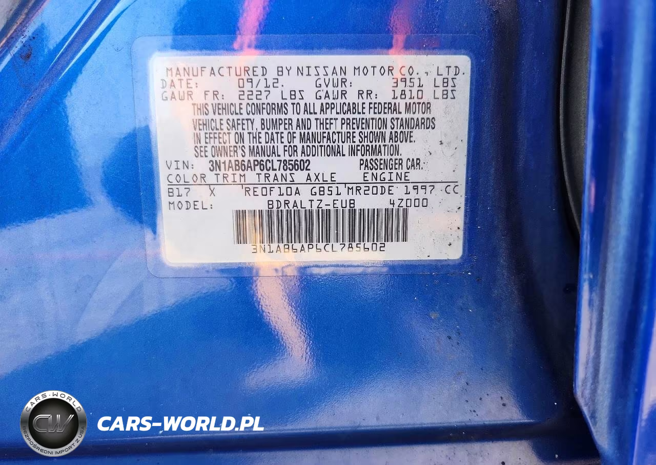 2012 Nissan Sentra 2.0 VIN:3N1AB6AP6CL785602 - 12