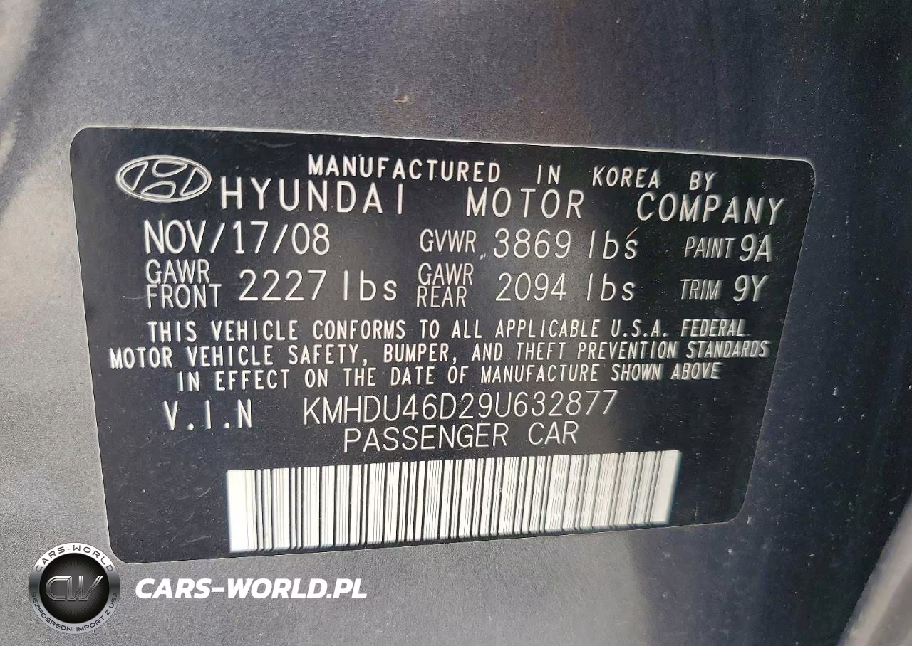 2009 Hyundai Elantra Gls VIN:KMHDU46D29U632877 - 12