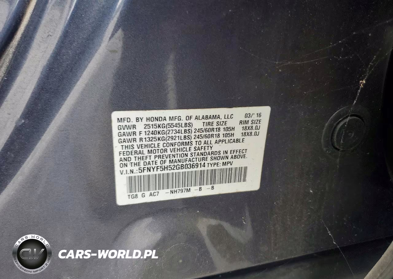 2016 Honda Pilot Exl VIN:5FNYF5H52GB036914 - 12