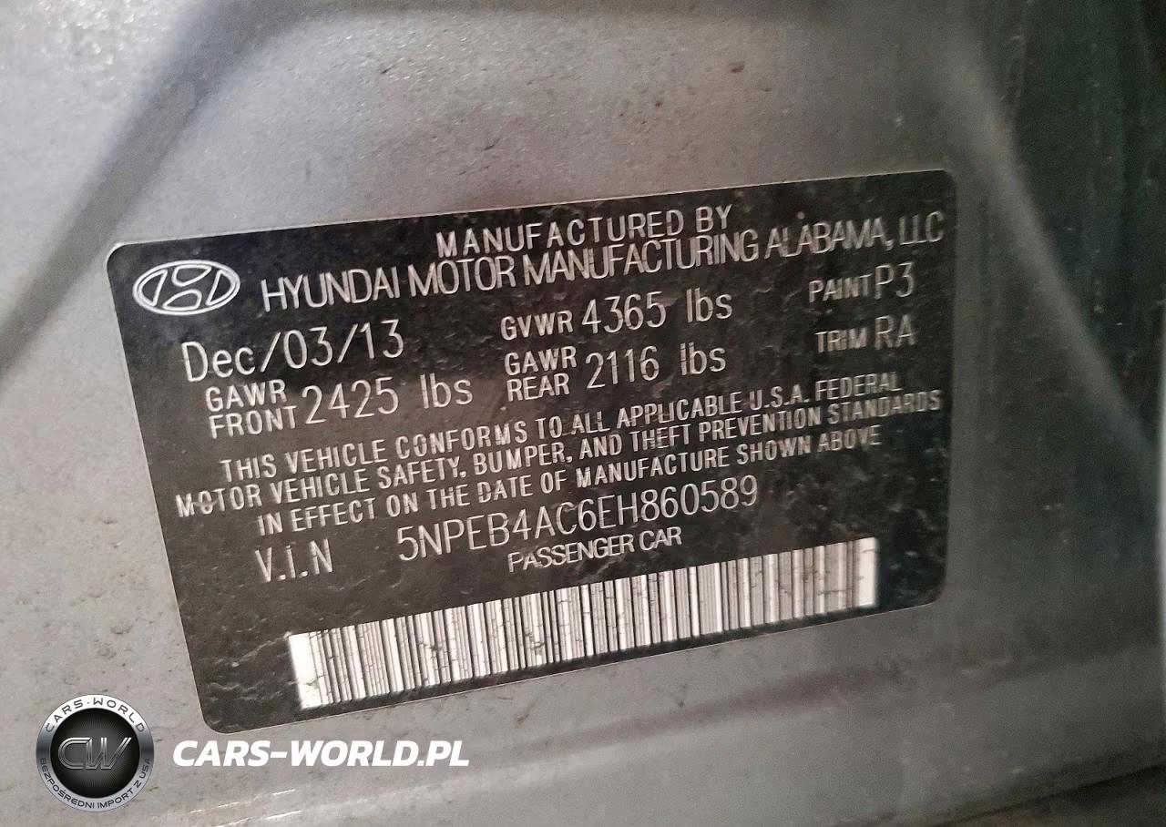 2014 Hyundai Sonata Gls VIN:5NPEB4AC6EH860589 - 12