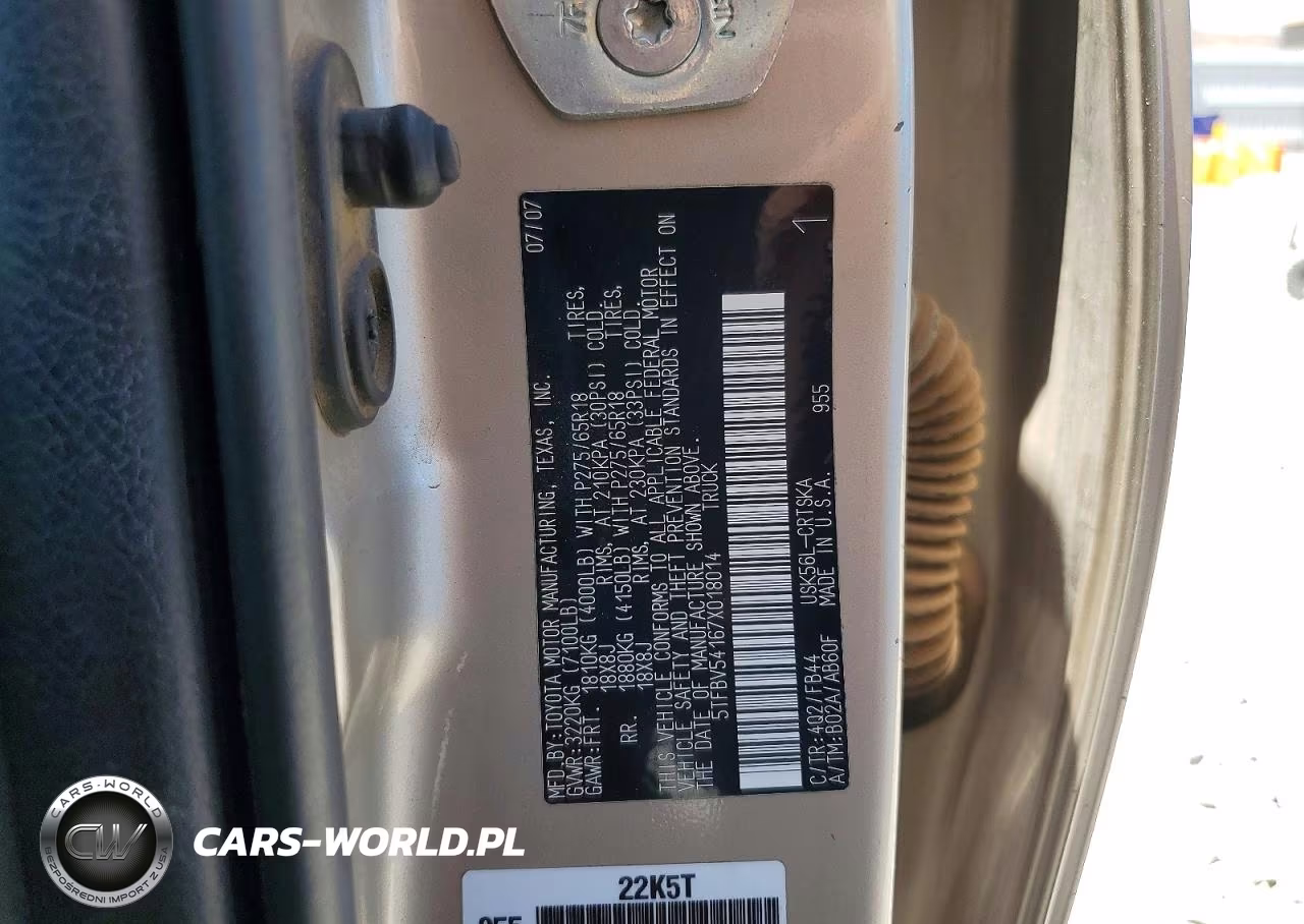 2007 Toyota Tundra Sr5 VIN:5TFBV54167X018014 - 12