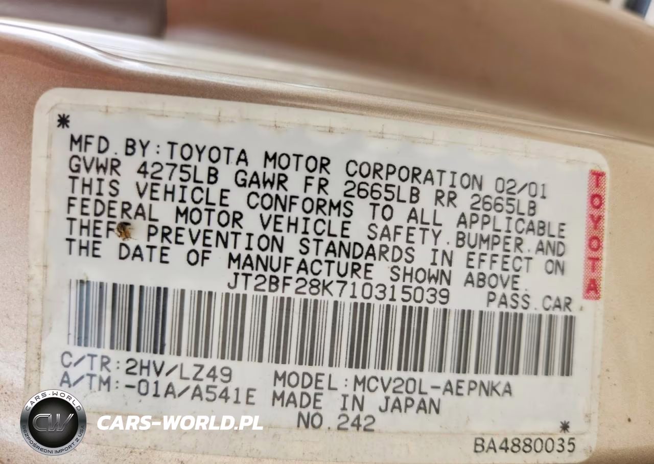 2001 Toyota Camry Le V6 VIN:JT2BF28K710315039 - 12