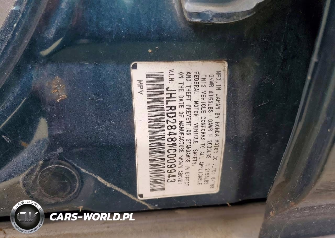 1998 Honda Cr-V Lx VIN:JHLRD2848WC009943 - 12
