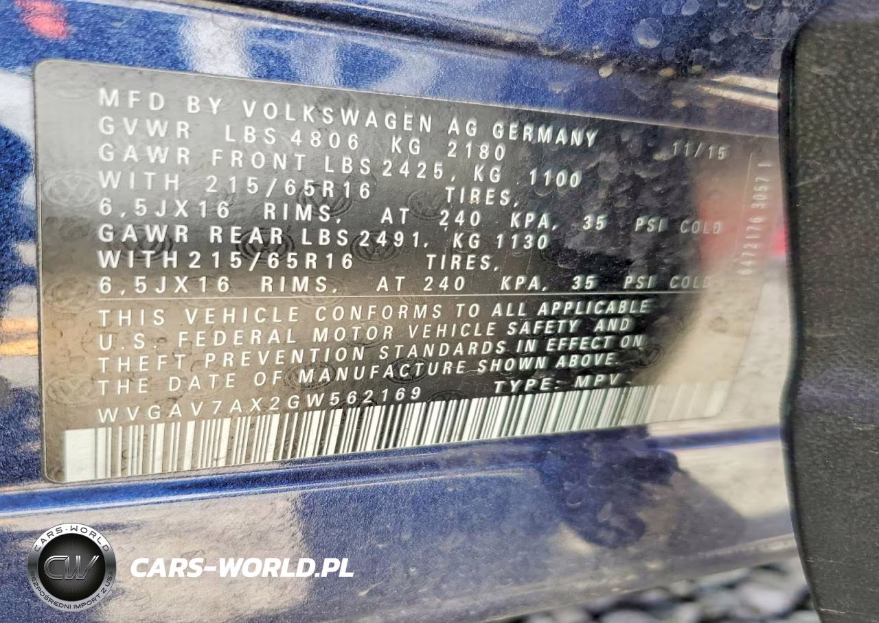 2016 Volkswagen Tiguan S VIN:WVGAV7AX2GW562169 - 13