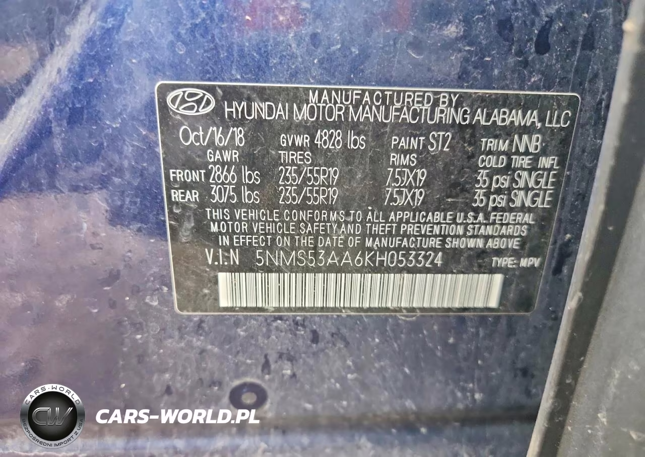2019 Hyundai Santa Fe Ultimate 2.0T VIN:5NMS53AA6KH053324 - 12