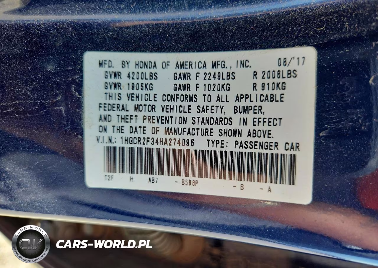 2017 Honda Accord Lx VIN:1HGCR2F34HA274096 - 12