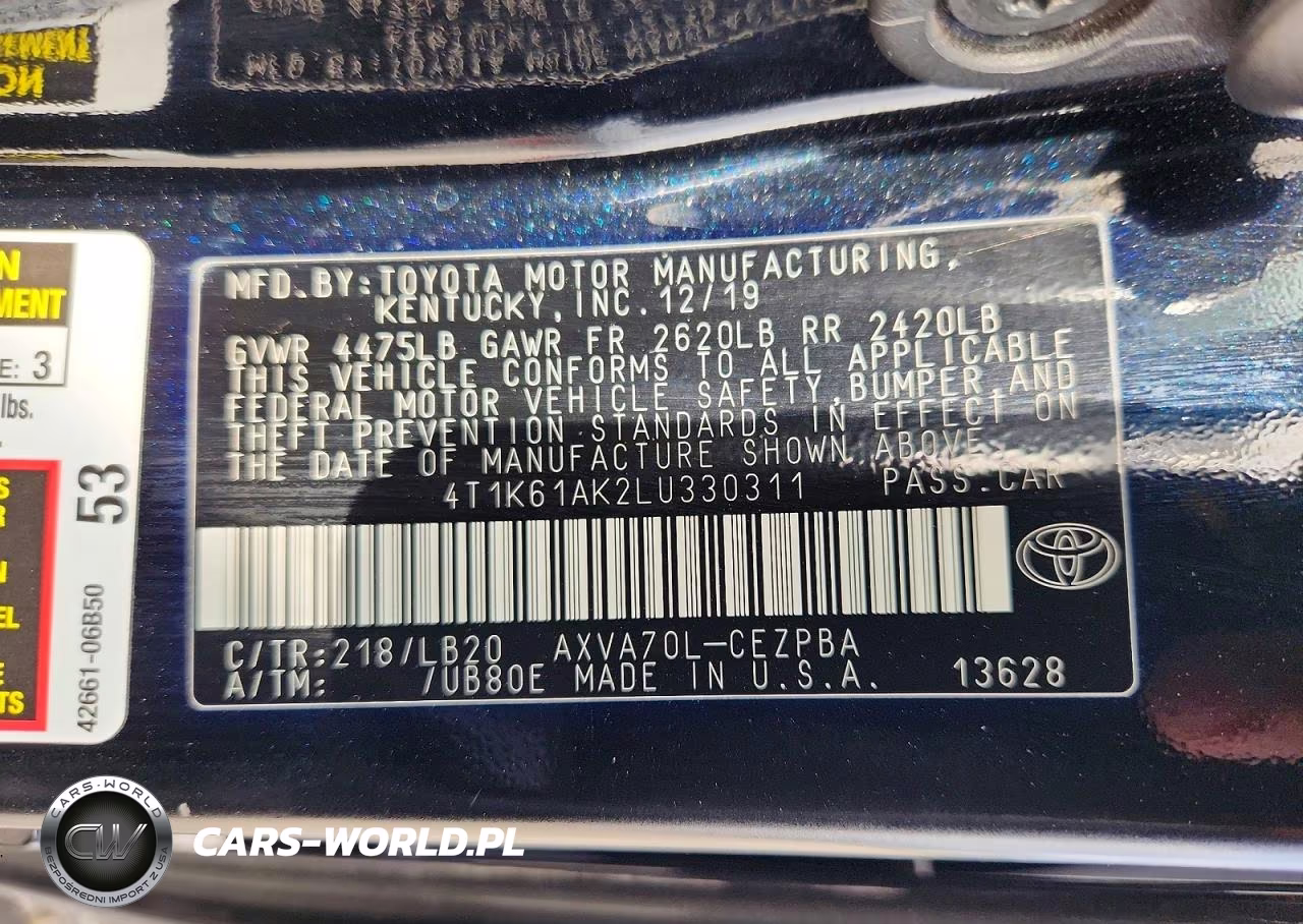 2020 Toyota Camry Xse VIN:4T1K61AK2LU330311 - 12