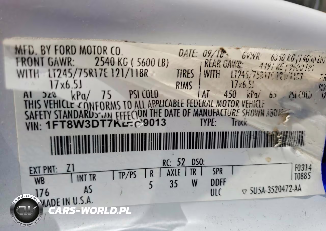 2019 Ford F350 Super Duty VIN:1FT8W3DT7KEC69013 - 12