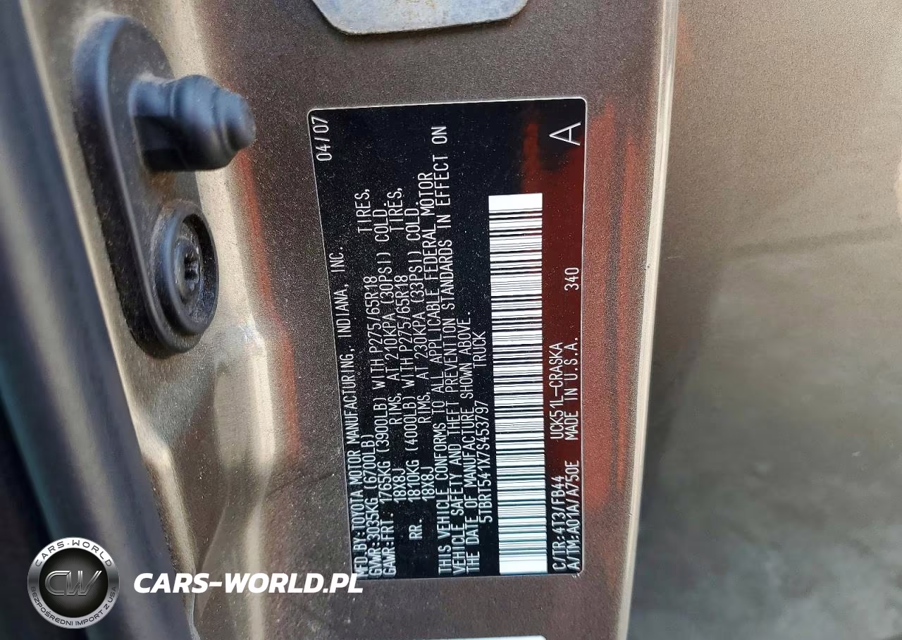 2007 Toyota Tundra Sr5 VIN:5TBRT541X7S453797 - 12