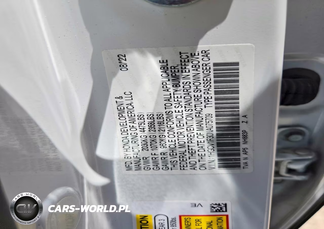 2022 Honda Accord Sport VIN:1HGCV1F30NA075709 - 13