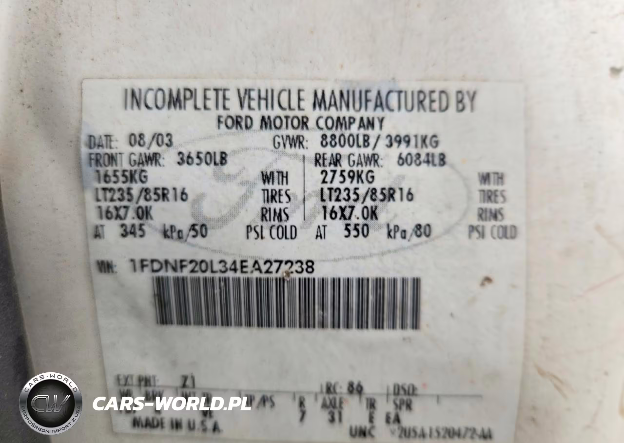 2004 Ford F250 Super Duty VIN:1FDNF20L34EA27238 - 12
