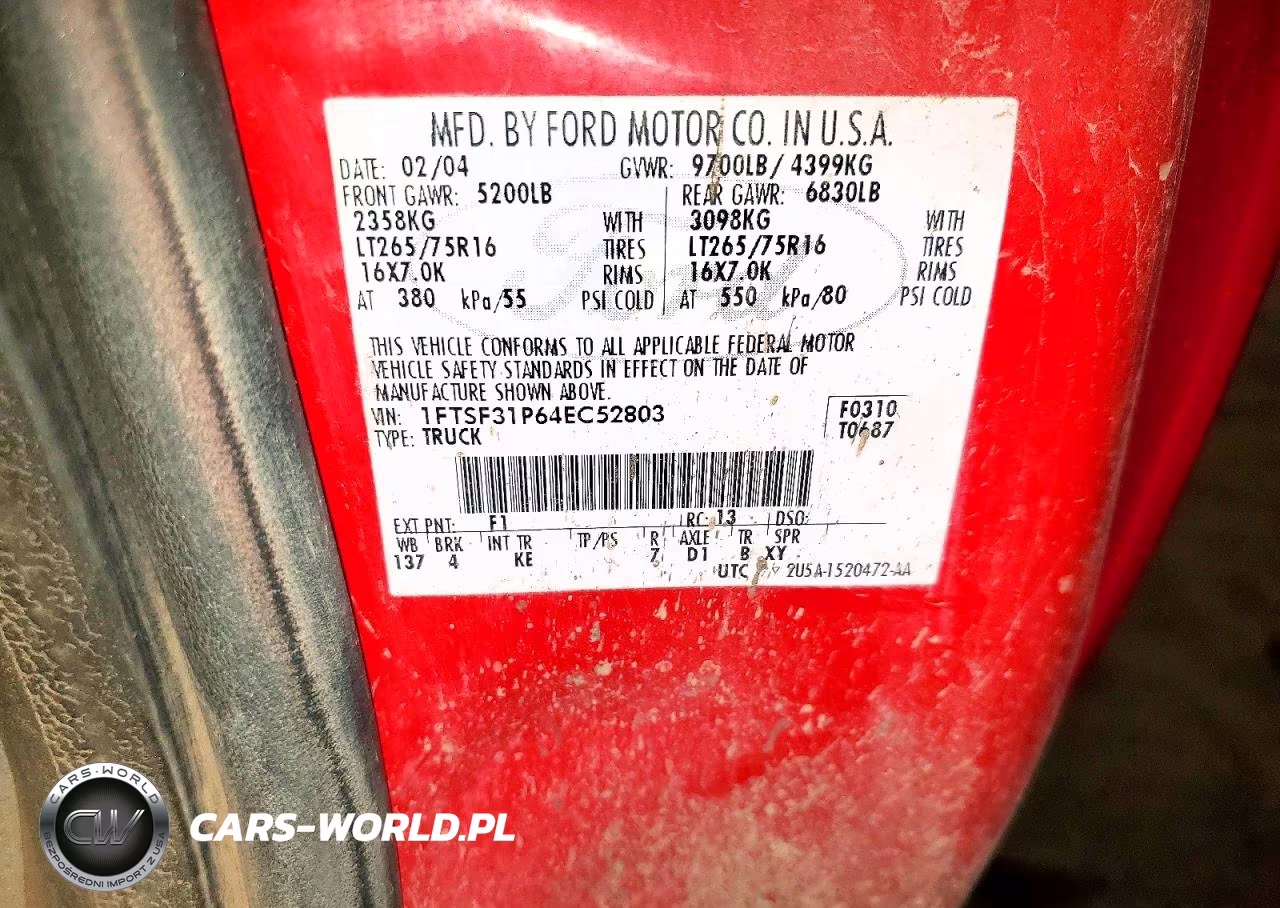 2004 Ford F350 Srw Super Duty VIN:1FTSF31P64EC52803 - 12