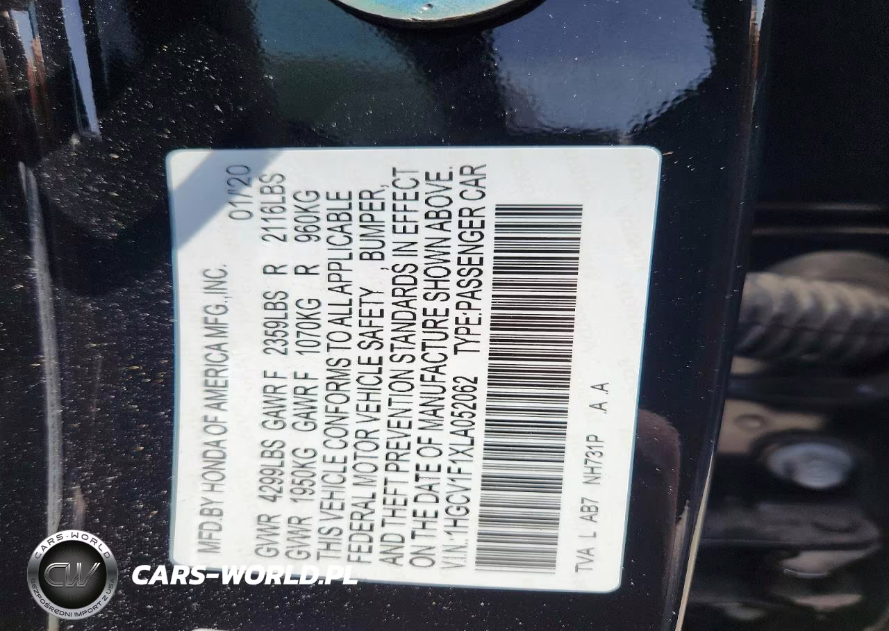 2020 Honda Accord Lx VIN:1HGCV1F1XLA052062 - 12