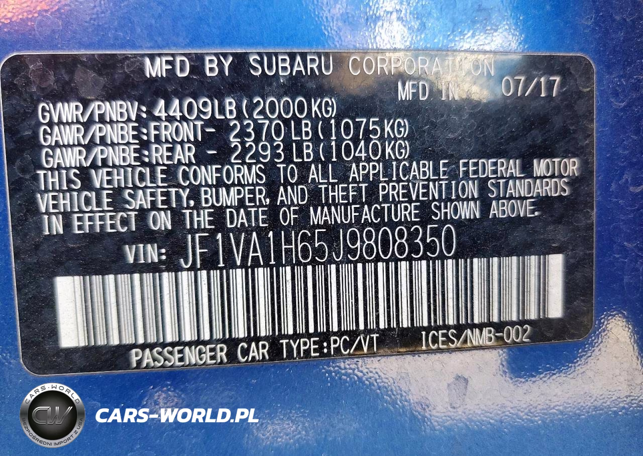 SUBARU WRX LIMITE VIN:JF1VA1H65J9808350 - 12