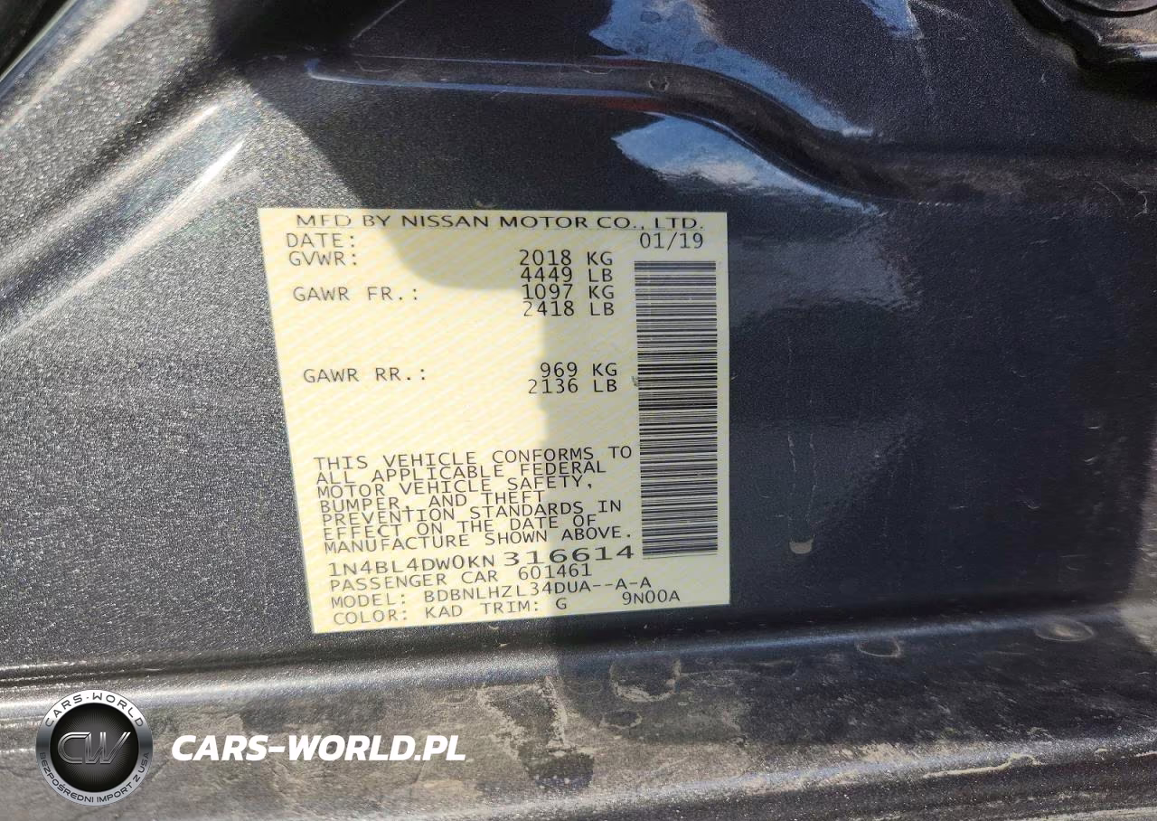 2019 Nissan Altima Sv VIN:1N4BL4DW0KN316614 - 13