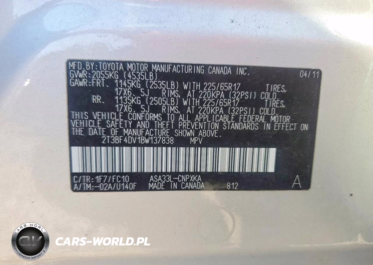 2011 Toyota Rav4 Base VIN:2T3BF4DV1BW137838 - 13