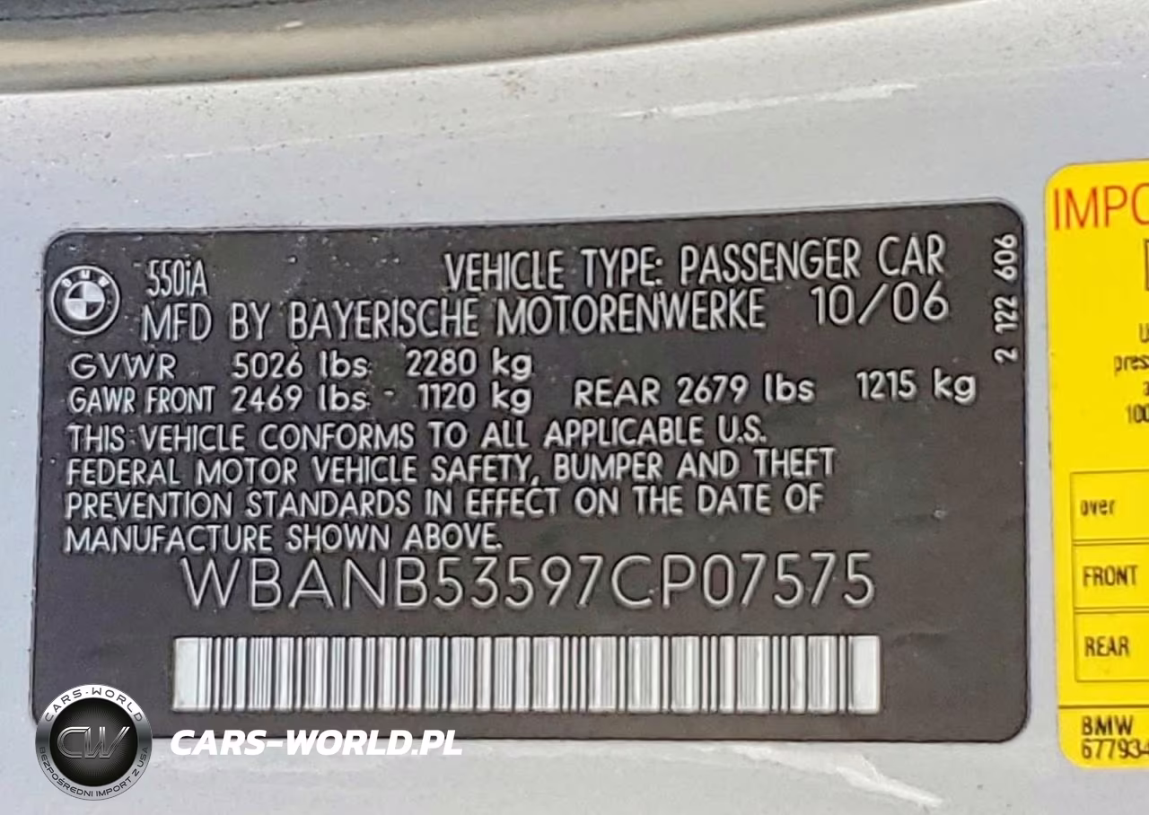 2007 BMW 550 I VIN:WBANB53597CP07575 - 12