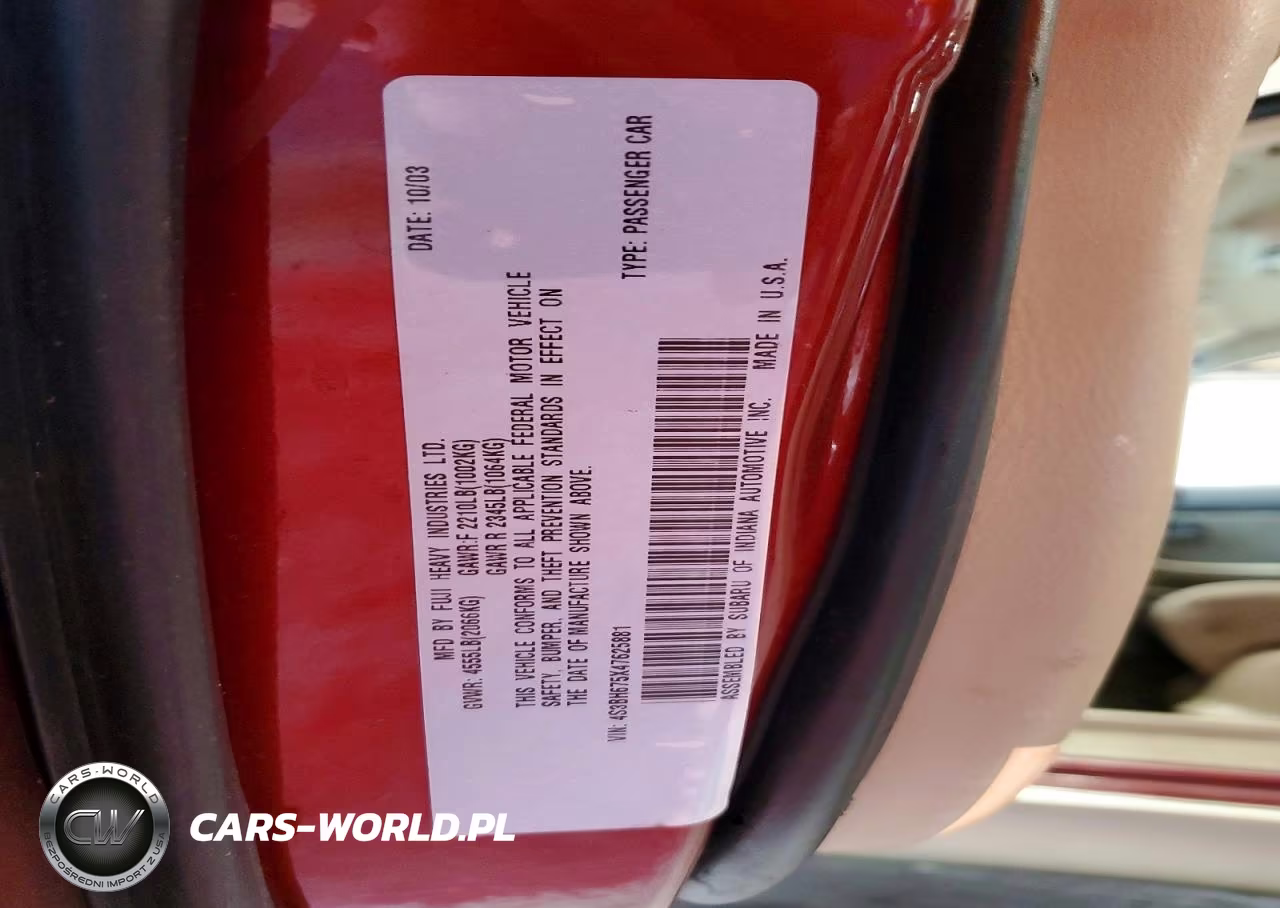 2004 Subaru Legacy Outback Awp VIN:4S3BH675X47625881 - 13