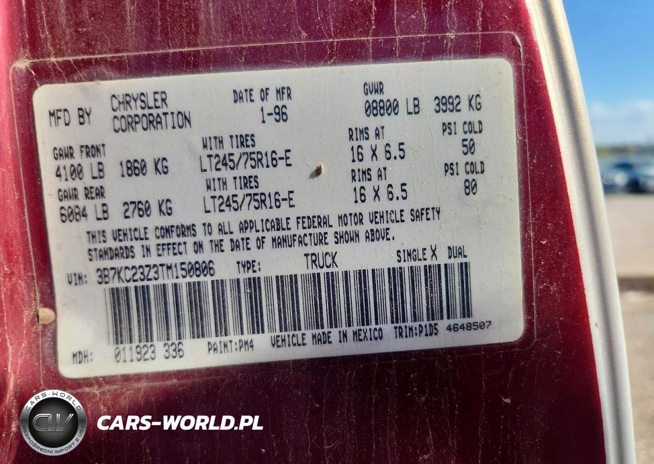 1996 Dodge Ram 2500 VIN:3B7KC23Z3TM150806 - 12