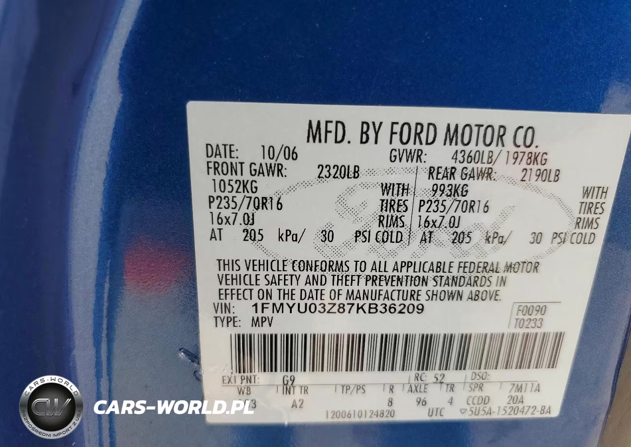 2007 Ford Escape Xlt VIN:1FMYU03Z87KB36209 - 12