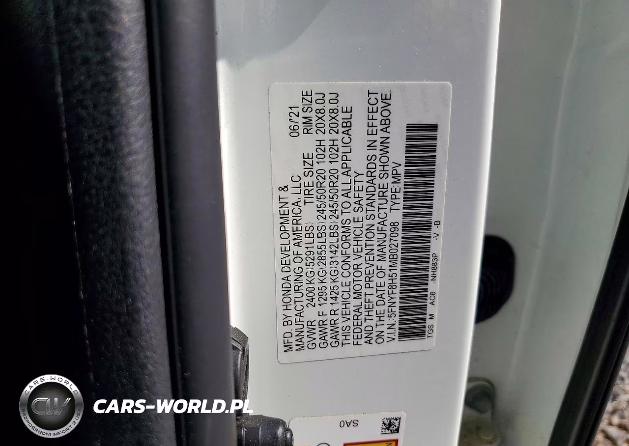 2021 Honda Passport Exl VIN:5FNYF8H51MB027098 - 13