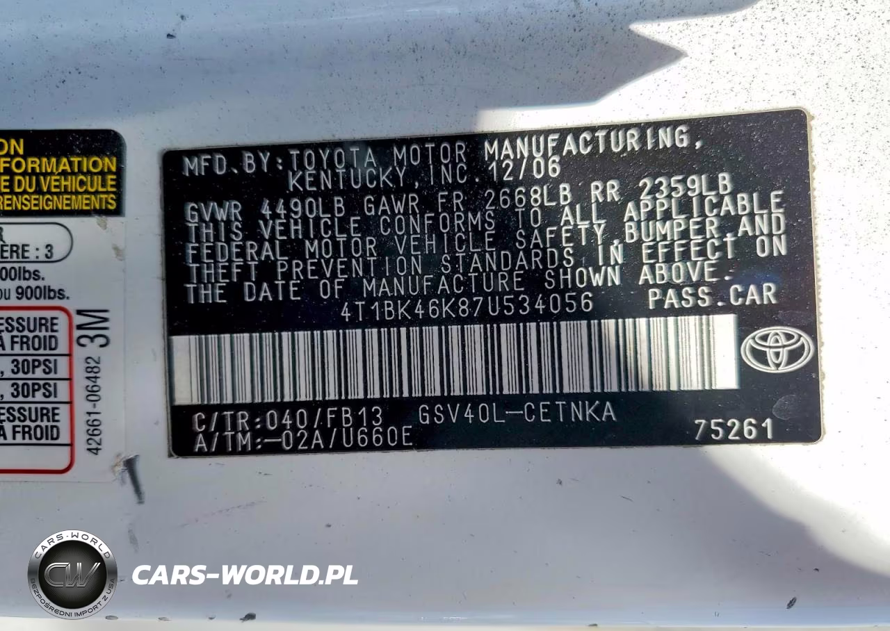 2007 Toyota Camry Le V6 VIN:4T1BK46K87U534056 - 12
