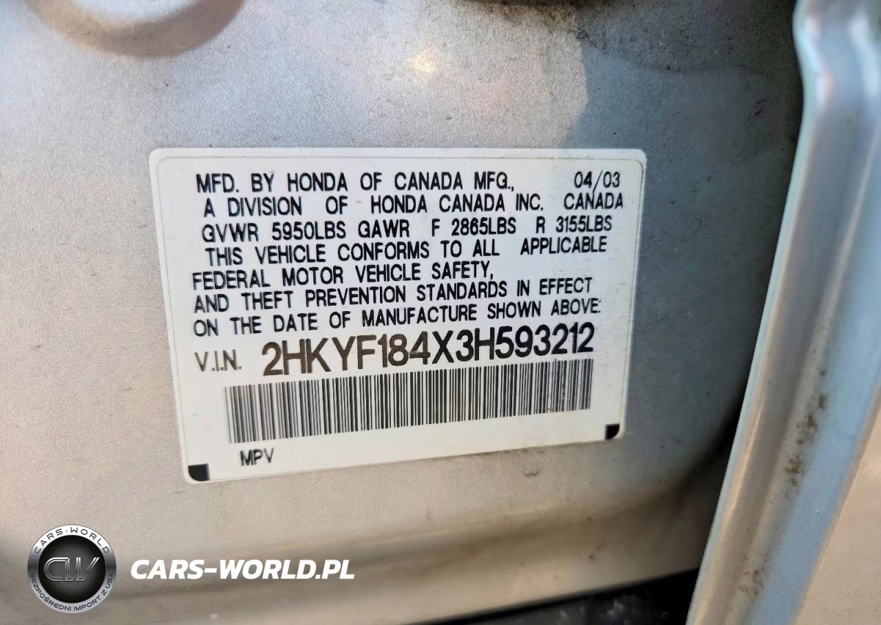2003 Honda Pilot Ex VIN:2HKYF184X3H593212 - 12